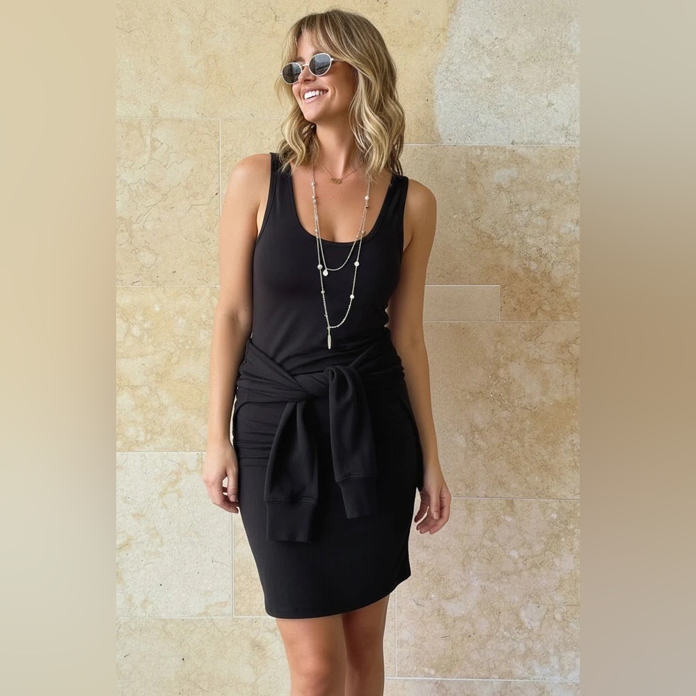 SKIVYS FEMME BLACK RUCHED MINI SIDE HUSTLE BLACK LOUNGE DAY TO NIGHT DRESS SZ L - Picture 6 of 13